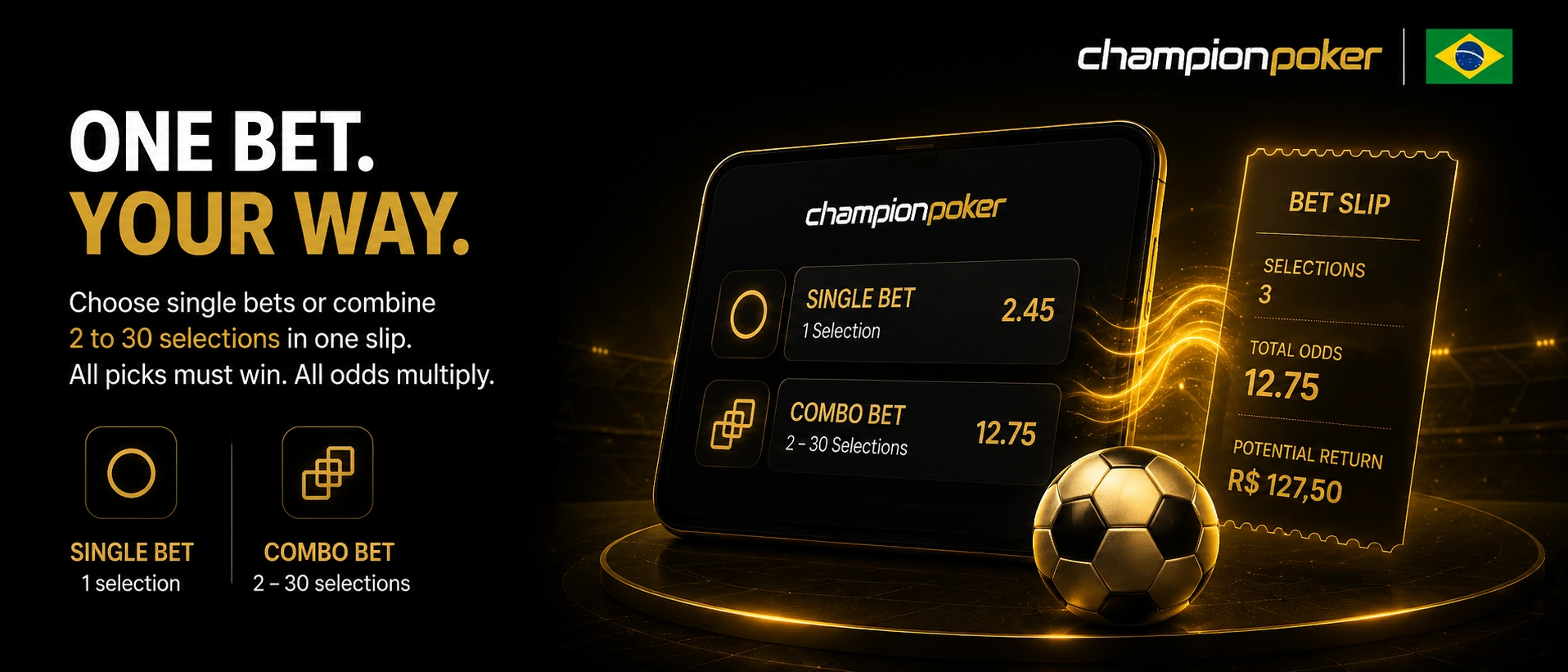 Build single and combo bets with Champion Poker for Brazil matches