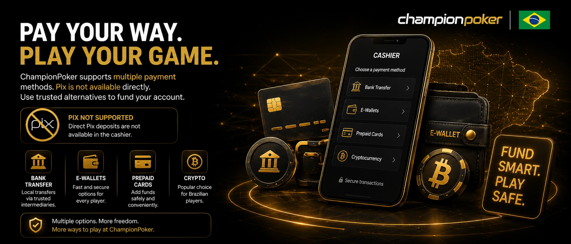 Champion Poker payment methods and cashier options for players in Brazil