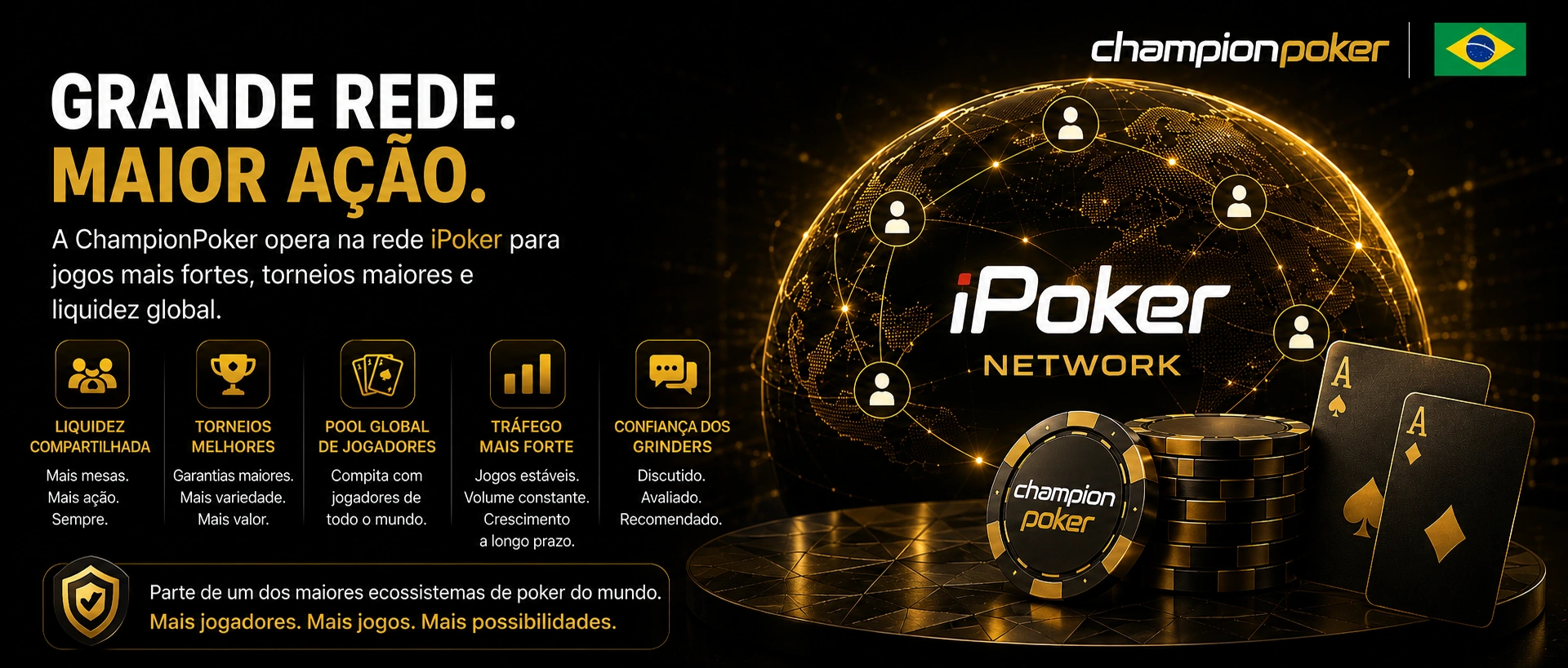 Rede global iPoker conectando jogadores do Champion Poker no Brasil